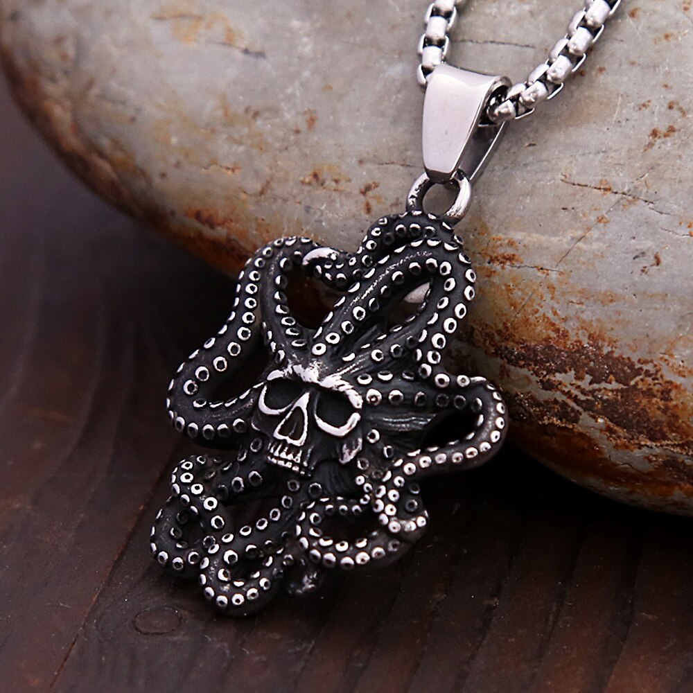 Unique Vintage Octopus Skull Pendant Necklaces Punk Stainless Steel Gothic Animal Necklace