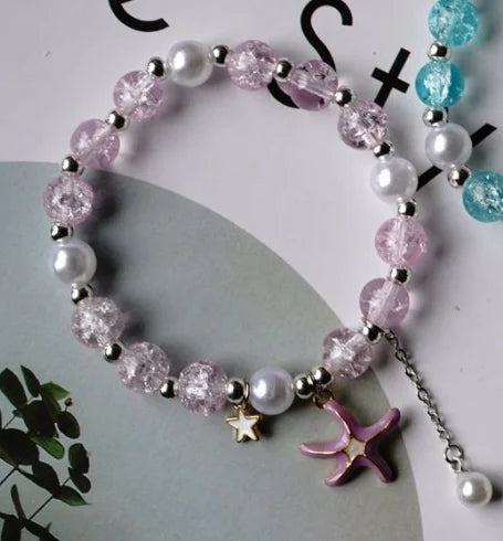 Popcorn Starfish Bracelet With Crystal Pearl Conch Girlfriends Glass Jewelry