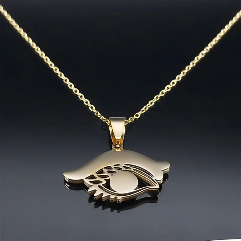 Turkish Blue Eye Necklace  Stainless Steel Crystal Gold Color Chain Necklace