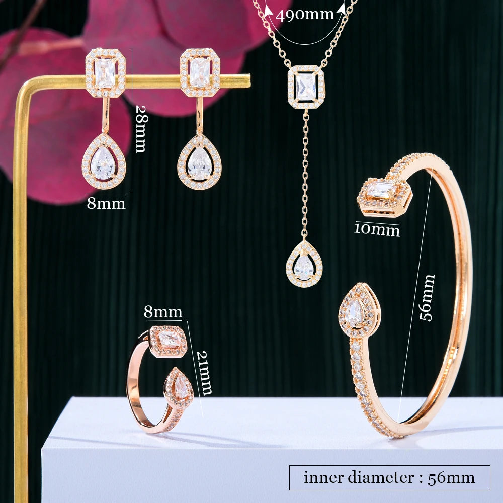 Luxury 4pc Geometric Jewelry Sets For Women Wedding Cubic Zirconia CZ Dubai Bridal Jewelry Set