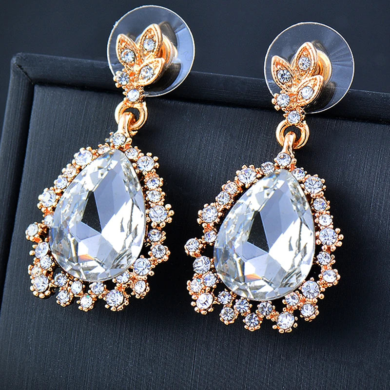 retro luxury full crystal large waterdrop dangle earrings for women