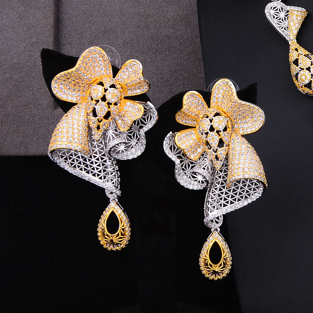 Gorgeous Luxury Flower Bangle Earrings Ring Necklace Jewelry Set for Women