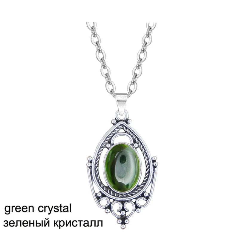 Vintage Water Drop Pendant Natural Jades Lapis Opal Necklace