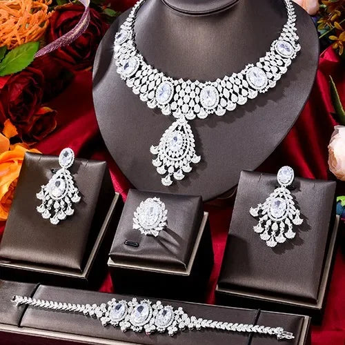 New Luxury Gorgeous Charm Necklace Bangle Earring Ring Jewelry Set 4PCS