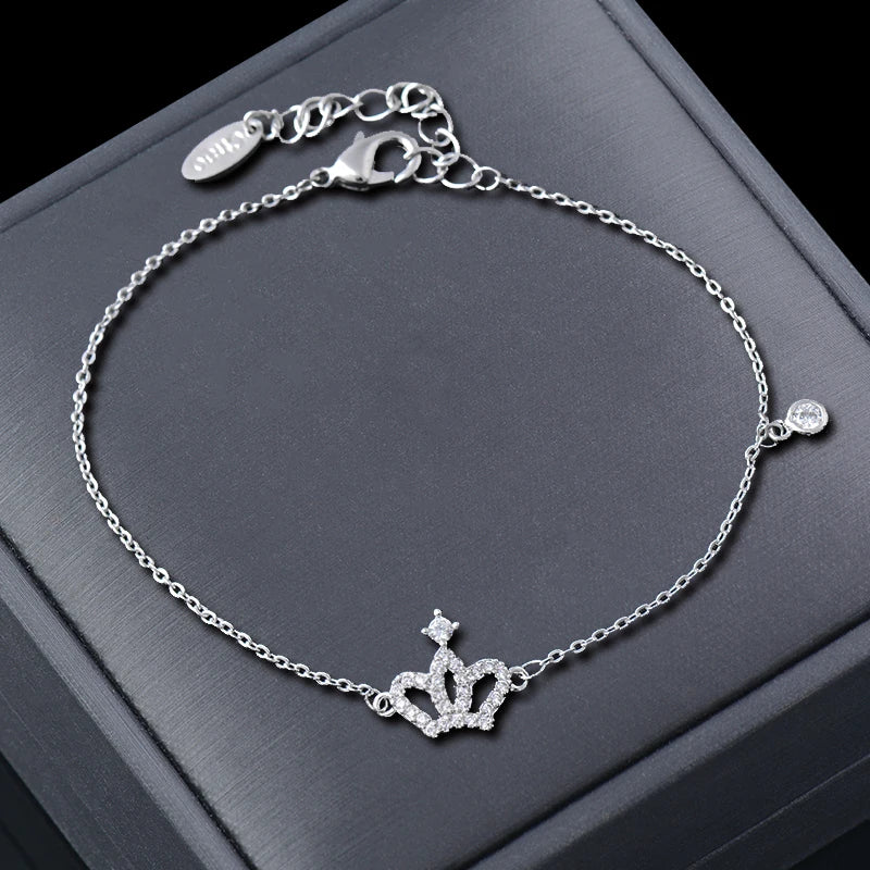 lovely crystal bow crown pink flowers bracelets for women