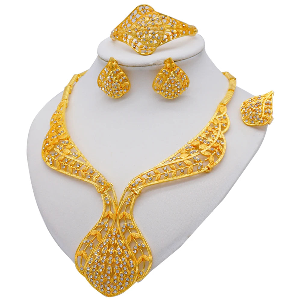 Ethiopia Gold Color Dubai Necklace Earrings Bracelet Ring Jewellery Sets