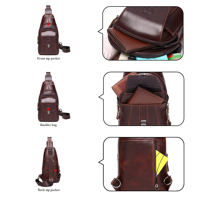 Genuine Leather Chest Bag For Men Fashion Style Casual Straddle Bag - Image 5