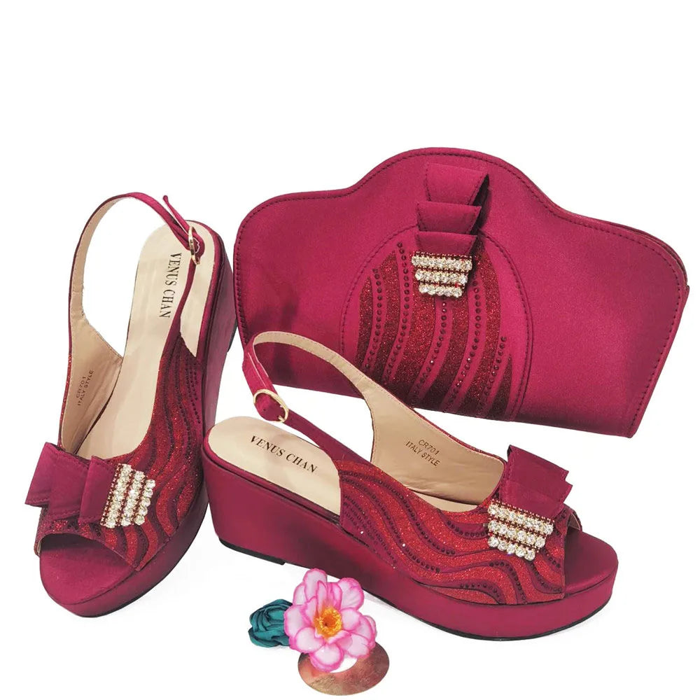 New Pointed Toe Heels with Six Colours Softness Small Bag Nigeria  Party Women's Shoes and Bags