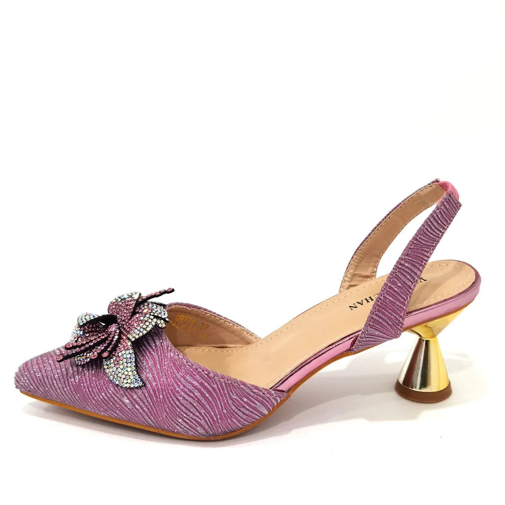 New Italian Design Women's Shoes and Party Wedding Bags Pink Color