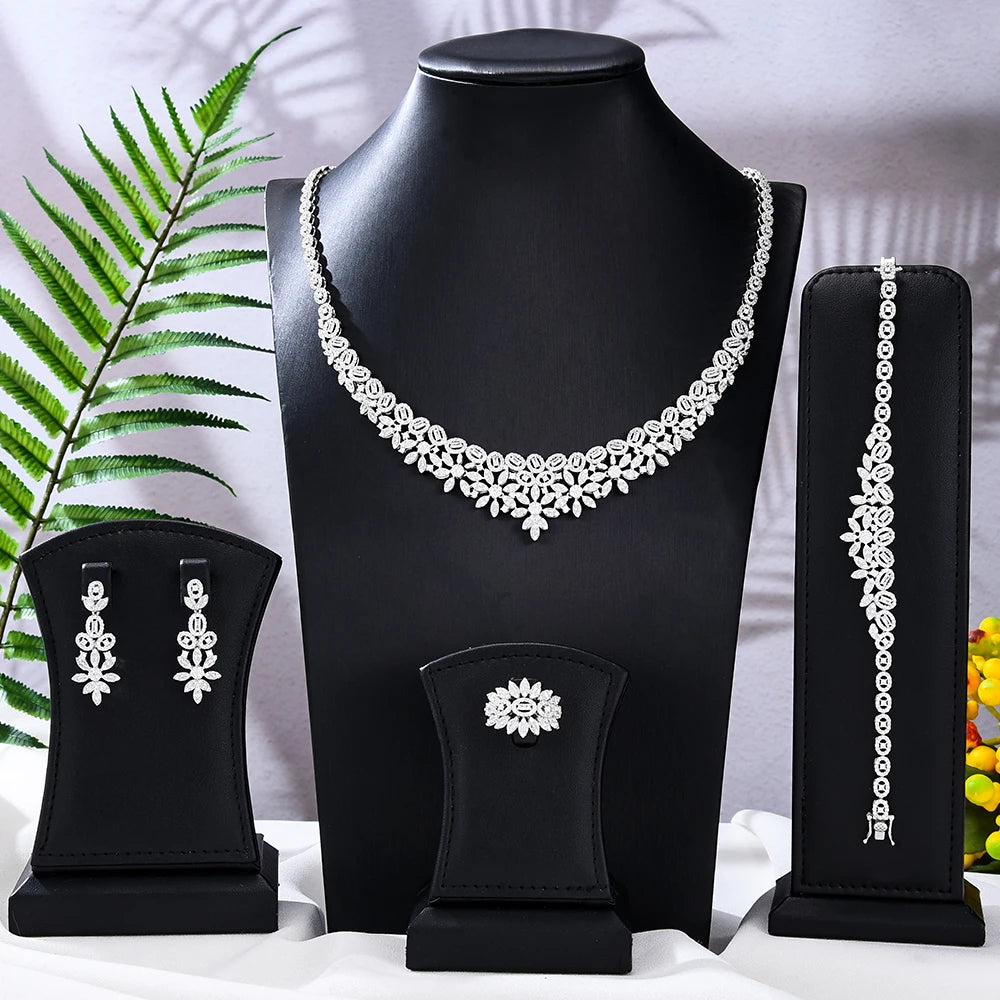 Luxury New Necklace Earrings Bracelet Rings Jewelry Sets 4PCS For Women