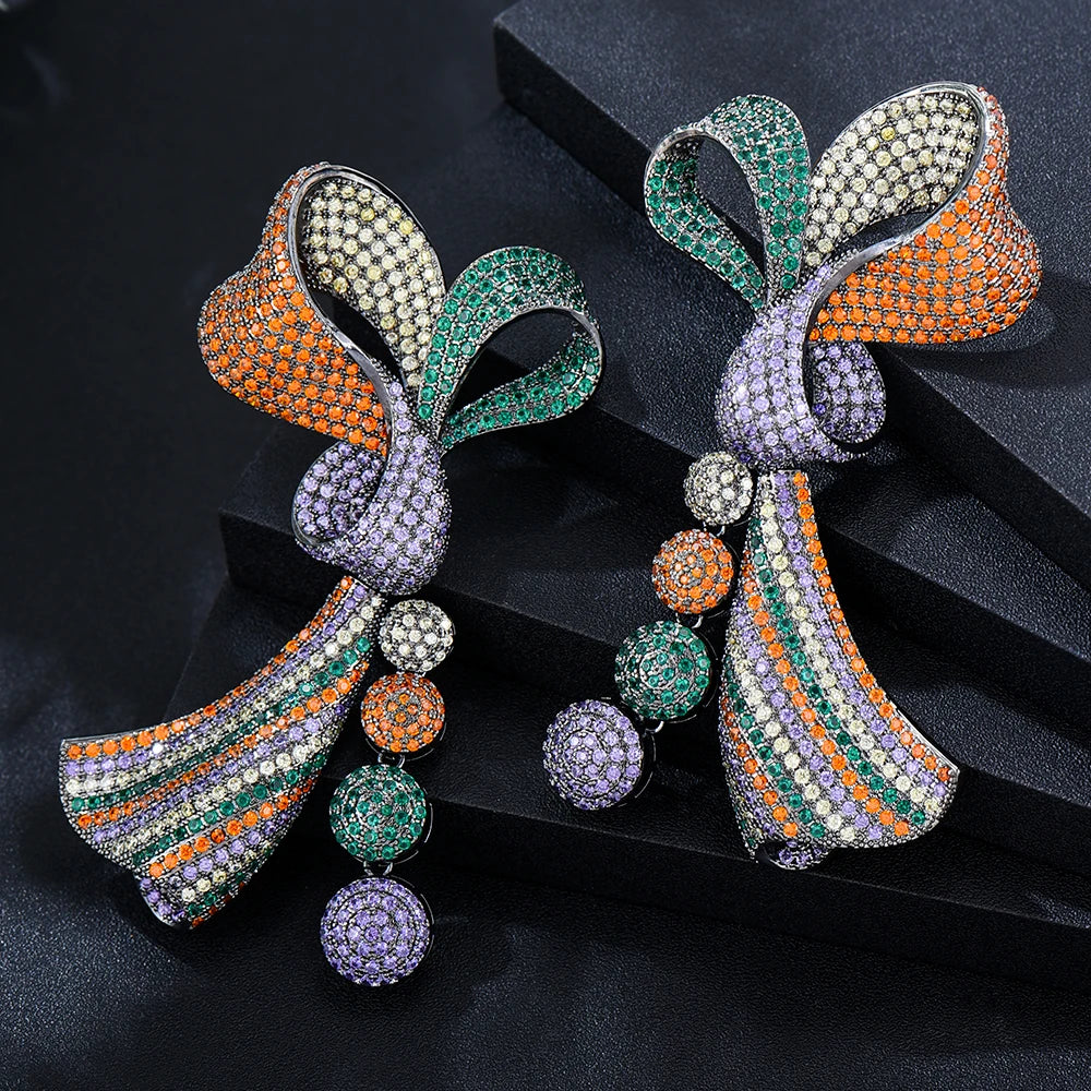 New Dubai Style Bowknot Earrings for Women Bridal Wedding Party Anniversary Gift