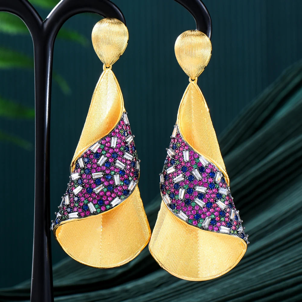 Original Design Luxury Vintage Big Earrings For Noble Women Wedding Party CZ Dubai Bridal Earrings
