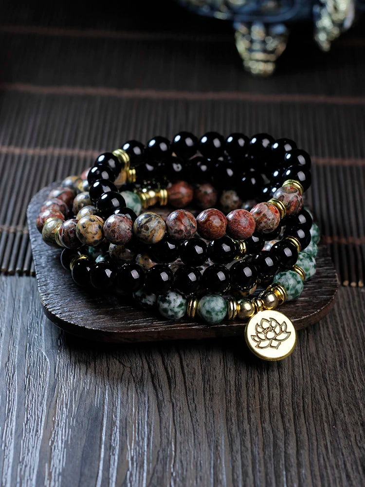 Natural Onyx bracelet 8mm beads necklace yoga 108 suitcase stone bracelet for woman and man