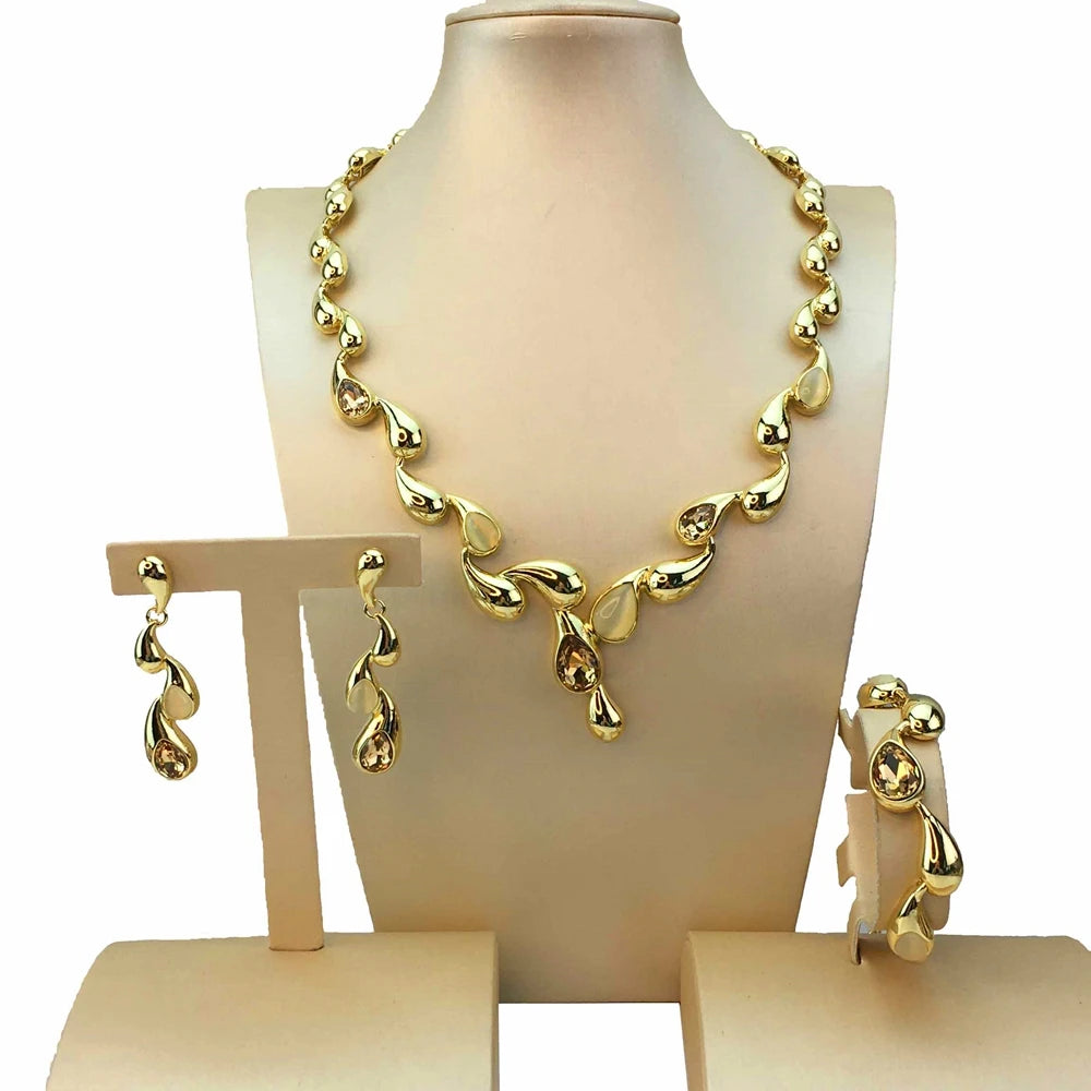  Dubai Fine  Jewelry Beautiful Waterdrop Necklace Rhinestone Jewelry Set For Women