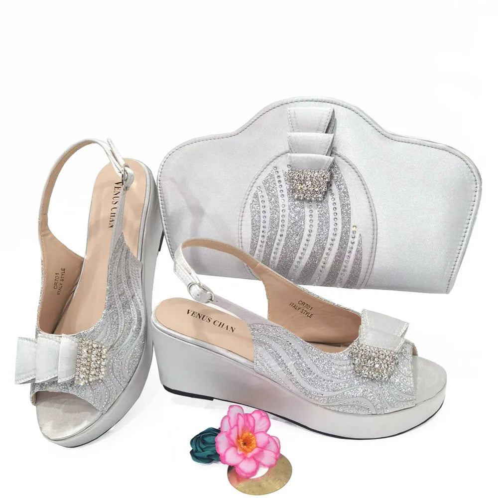 New Pointed Toe Heels with Six Colours Softness Small Bag Nigeria  Party Women's Shoes and Bags