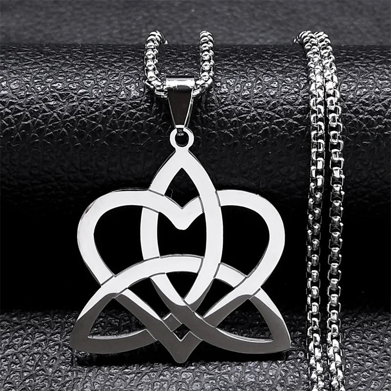 Witch Pentagram Celtic Knot Necklace Stainless Steel Crescent Moon Star Necklaces