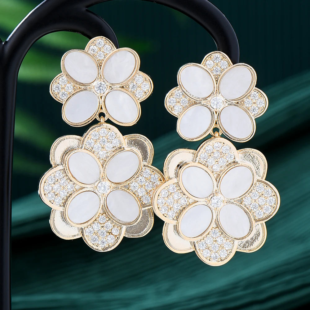  New Pink Gold Color Flower Geometry Earrings for Women Anniversary Gift