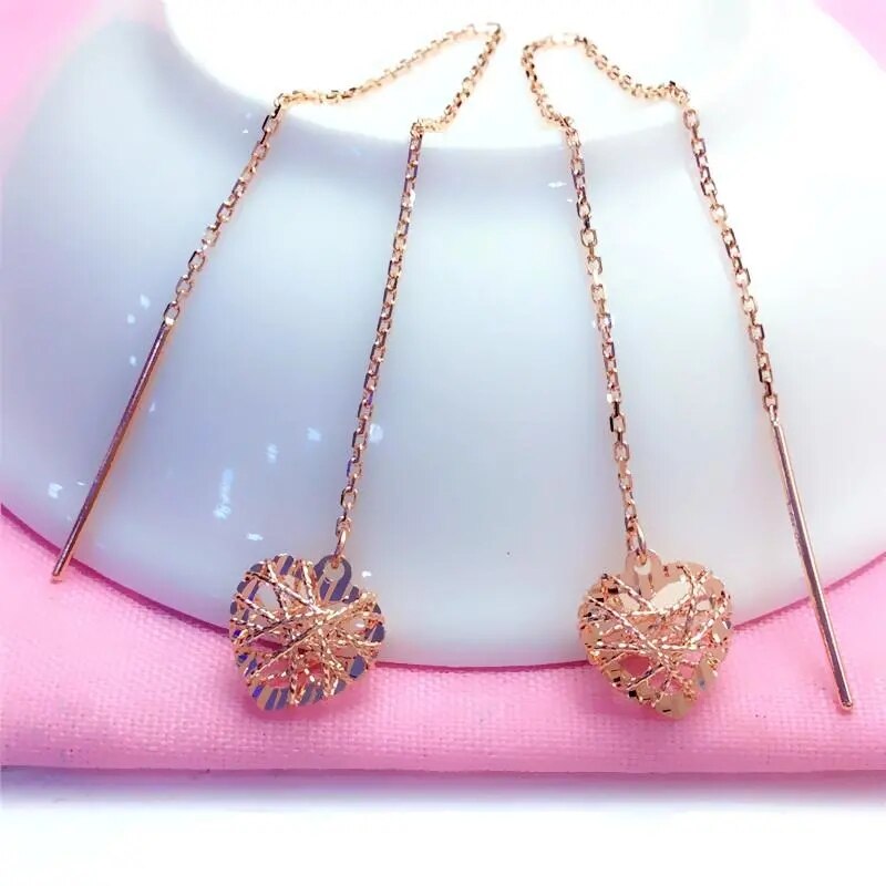 585 purple gold plated 14k rose gold hollow heart-shaped shiny earring for women