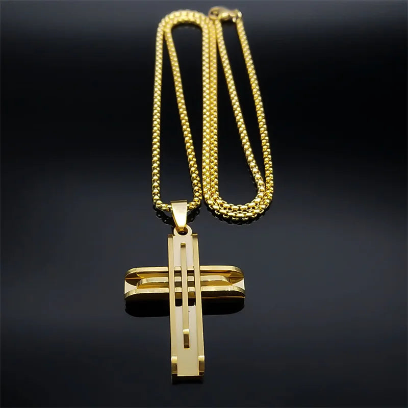 Jesus Christ Cross Chain Necklaces Stainless Steel Gold Color Chain Necklace