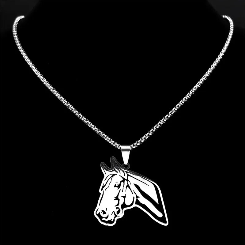 Trendy Horse Pendant Necklace for Women Men Stainless Steel Silver Color Animal Horses Chain