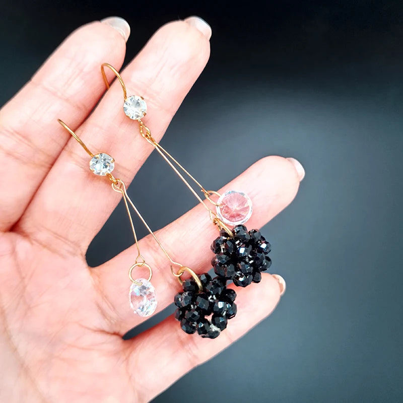 charm black crystal ball long drop earrings for women