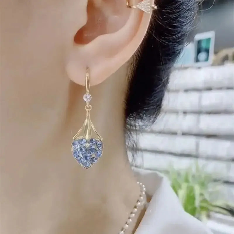 Exquisite Flower Dangle Earings Shiny Full Rhinestones Crystal Drop Earrings