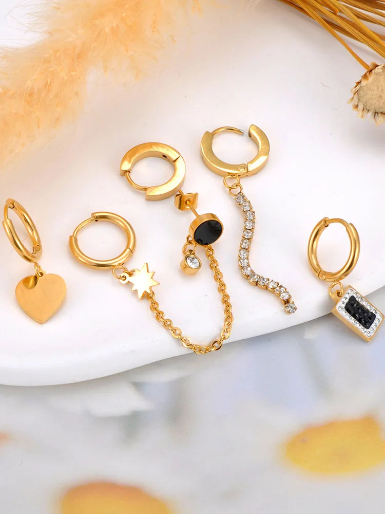 3Pair/Set Stainless Steel Heart CZ Crystal Hoop Earrings For Women
