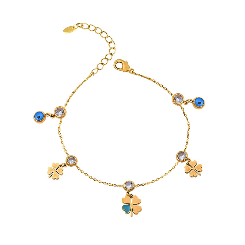 Stainless Steel Anklet Clover Pendant Foot Chain Women