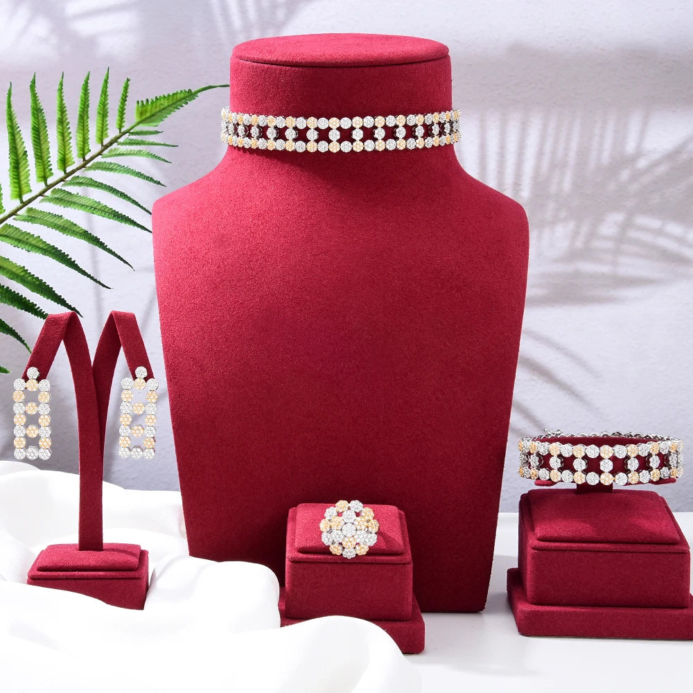  Luxury Romantic Blooming Flowers for Bridal Wedding Jewelry Set