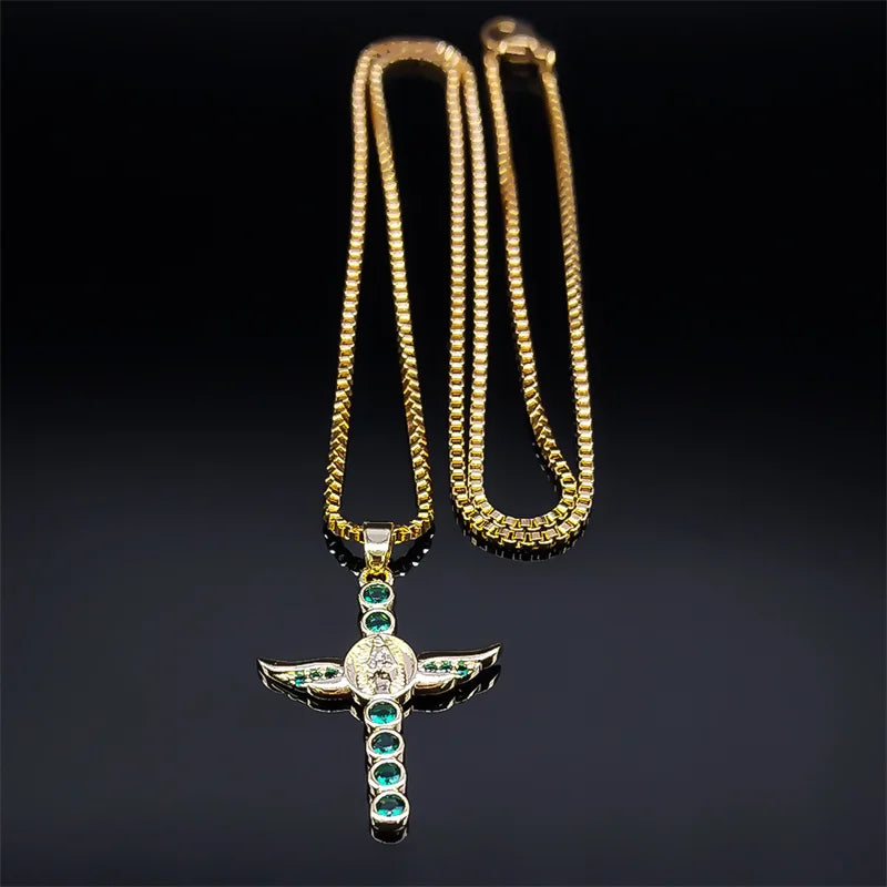 Virgin Stainless Steel  Mary Copper Zircon Necklace for Women Men