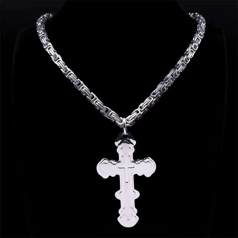 Catholicism Jesus Cross Men Chain Necklace Silver Color Stainless Steel Necklaces