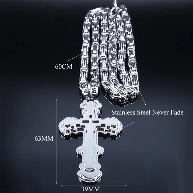 Catholicism Jesus Cross Men Chain Necklace Silver Color Stainless Steel Necklaces