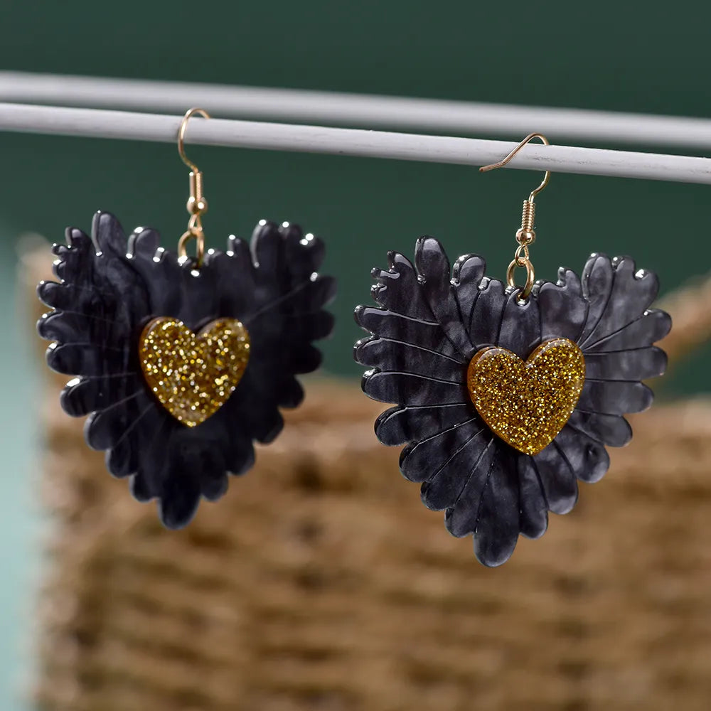 Fashion Sweet Exaggerated Double Layered Heart Earrings Women