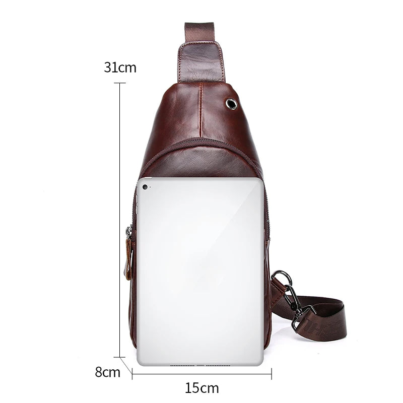 Genuine Leather Chest Bag For Men Fashion Style Casual Straddle Bag - Image 6