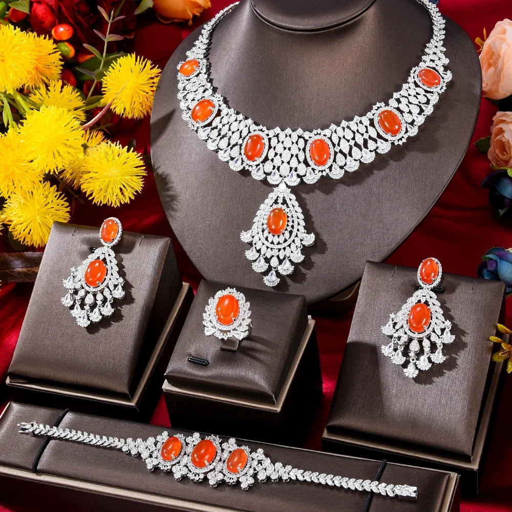 New Luxury Gorgeous Charm Necklace Bangle Earring Ring Jewelry Set 4PCS