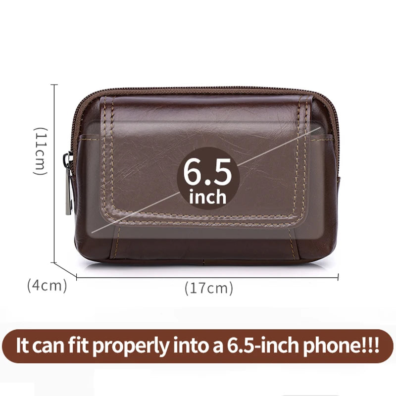 Men Leather Casual Cell Phone Waist Bag