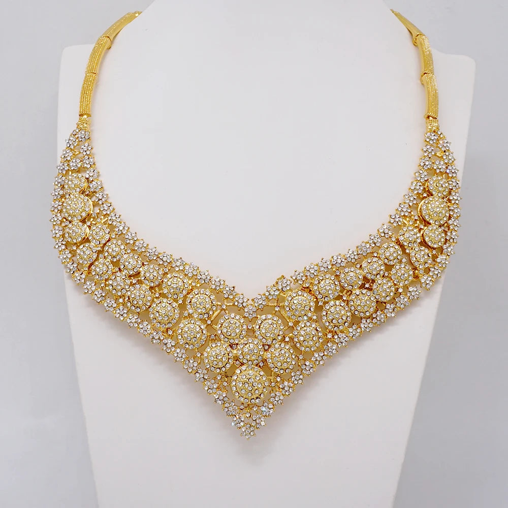Simple Design Dubai African Gold Color Bridal Gifts Necklace Earrings Sets