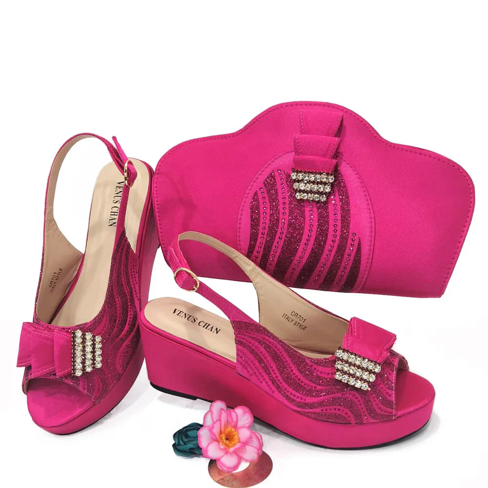 New Pointed Toe Heels with Six Colours Softness Small Bag Nigeria  Party Women's Shoes and Bags