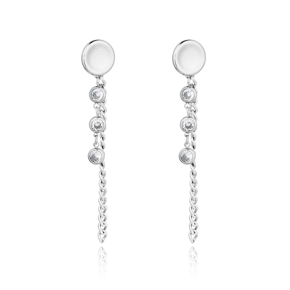 Stainless Steel Sparkling Circle Tassel Earrings Trendy CZ Crystal Dangle Earring For Women