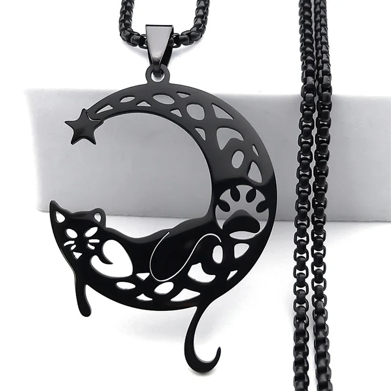 Witchcraft Divination Moon Pendant Necklace Stainless Steel Gold Color Crescent Meniscus Necklaces