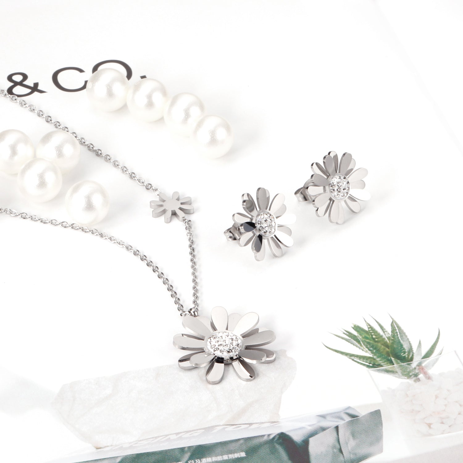 Kid Jewelry For Girls Gold Color Flower Necklace Sets