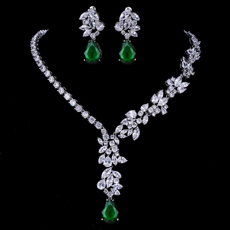 Luxury Emerald Green Necklace And Earring Set – Gofaer Finds store!