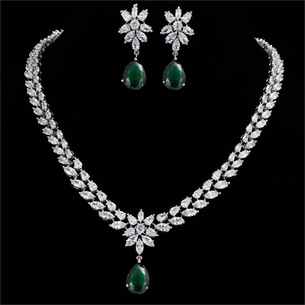 Luxury Emerald Green Necklace And Earring Set – Gofaer Finds store!