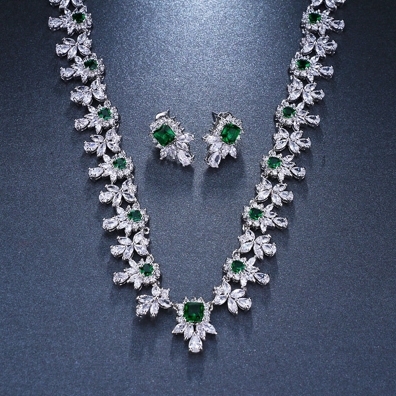 Luxury Emerald Green Necklace And Earring Set – Gofaer Finds store!