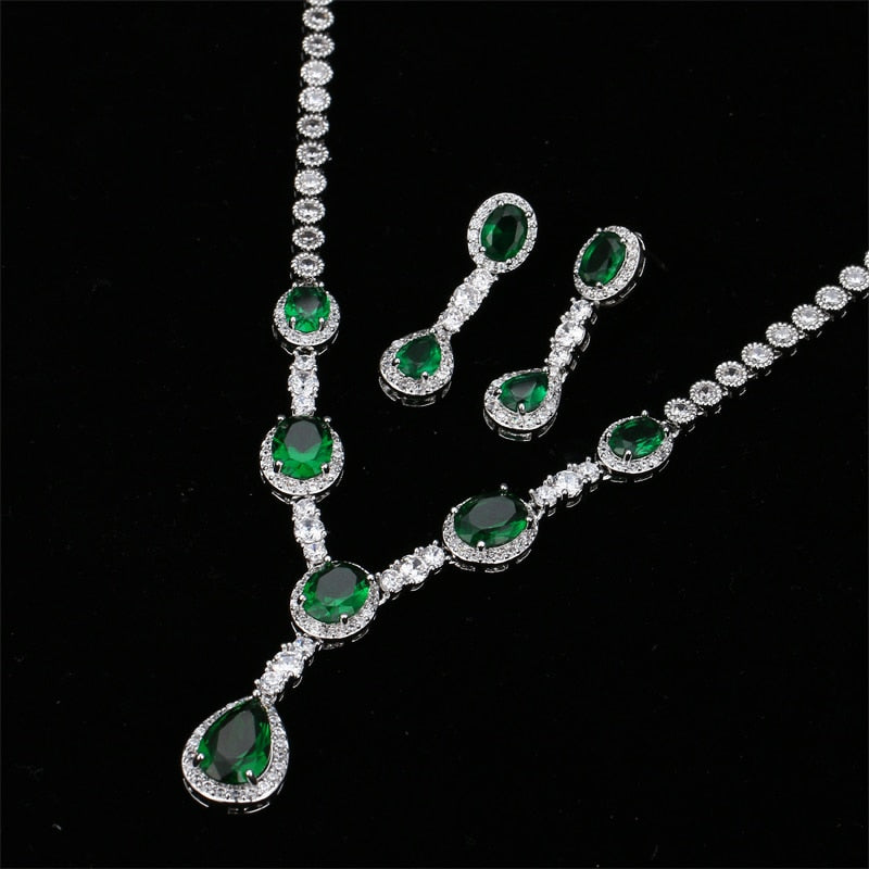 Luxury Emerald Green Necklace And Earring Set – Gofaer Finds store!