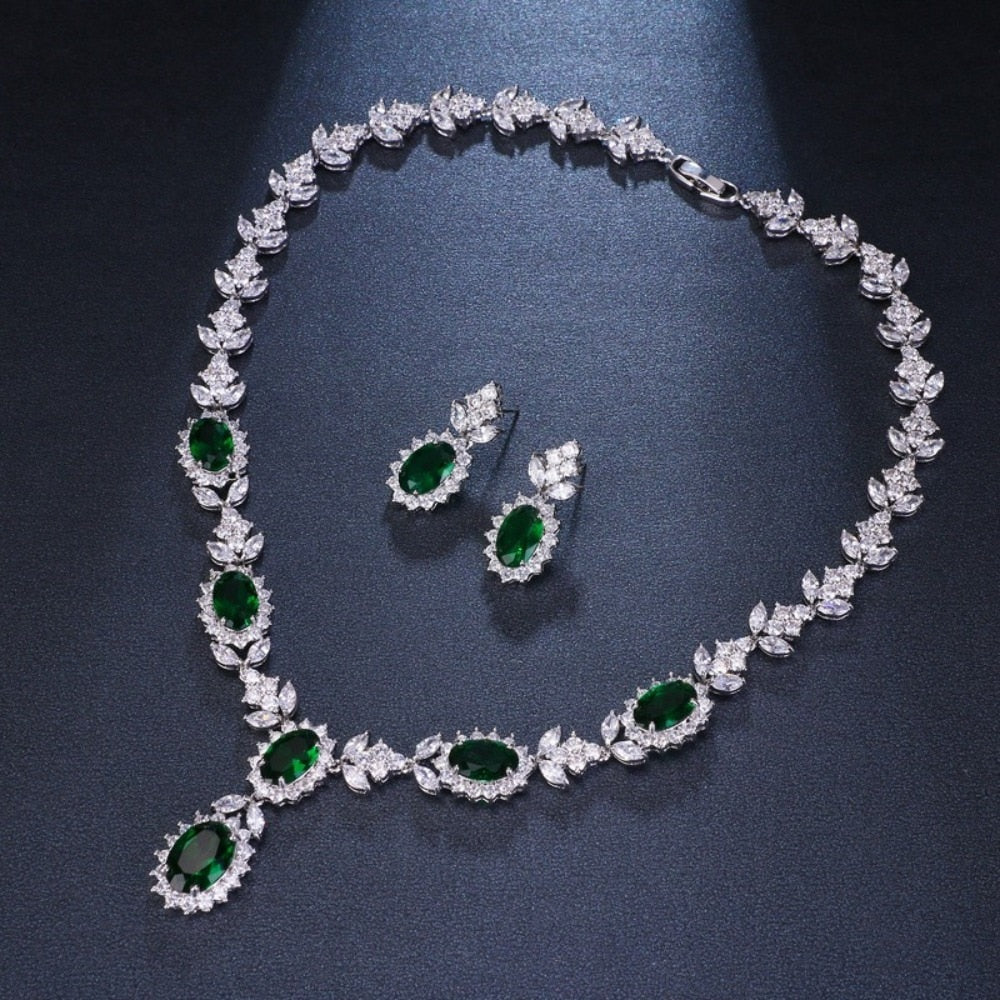 Luxury Emerald Green Necklace And Earring Set – Gofaer Finds store!