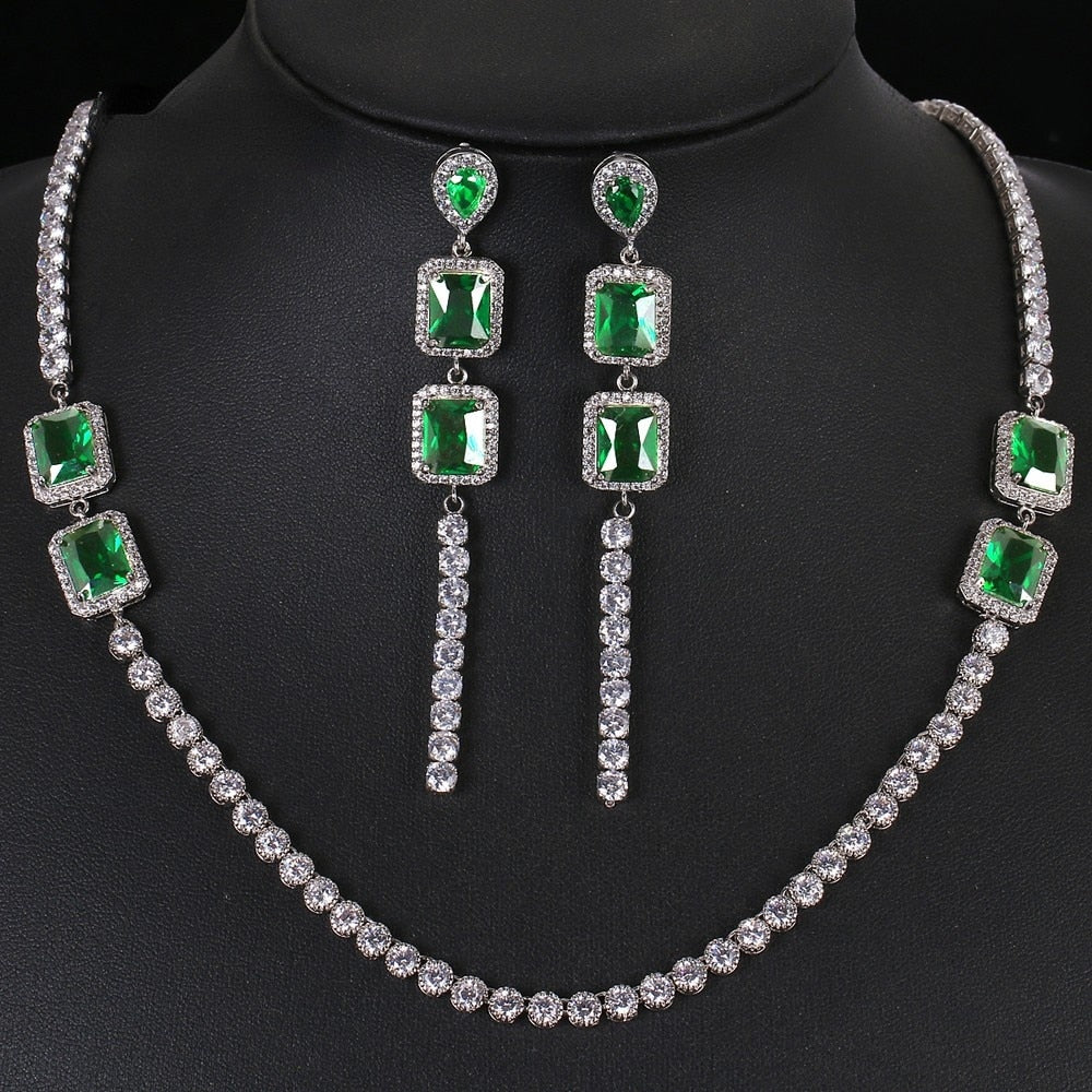 Luxury Emerald Green Necklace And Earring Set – Gofaer Finds store!