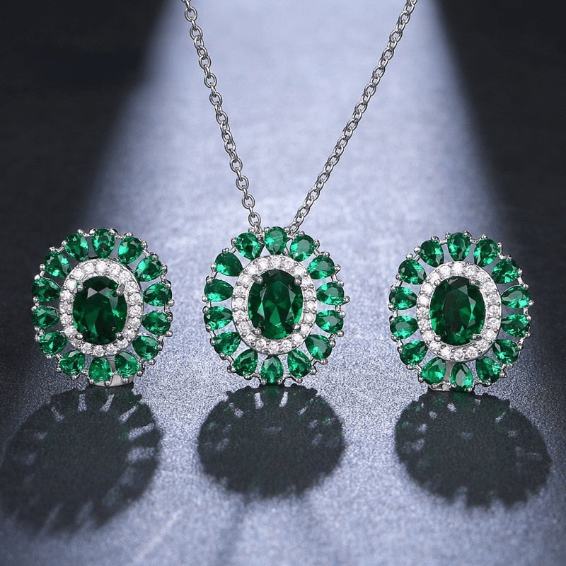 Luxury Emerald Green Necklace And Earring Set – Gofaer Finds store!