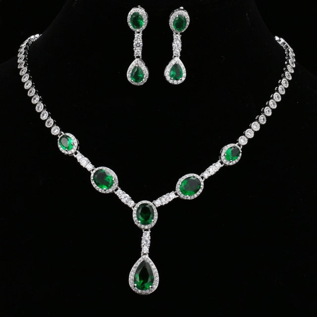 Luxury Emerald Green Necklace And Earring Set – Gofaer Finds store!