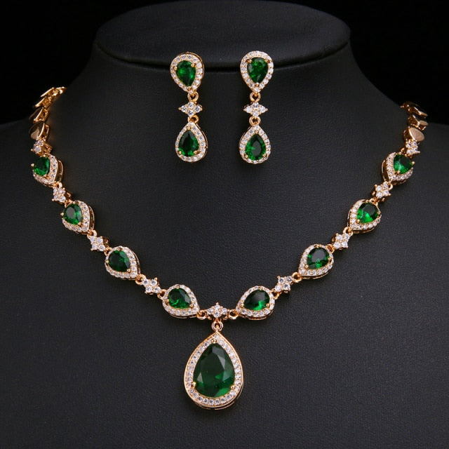 Luxury Emerald Green Necklace And Earring Set – Gofaer Finds store!